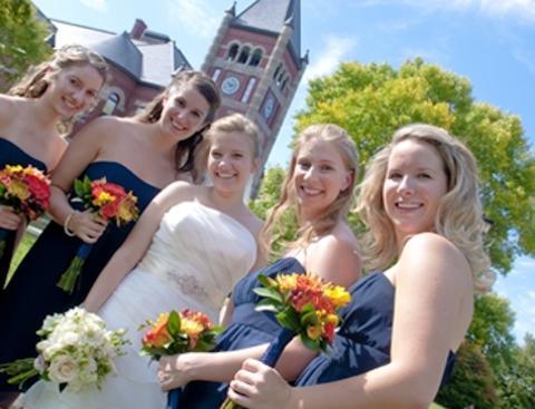 Wedding party outside of T-hall